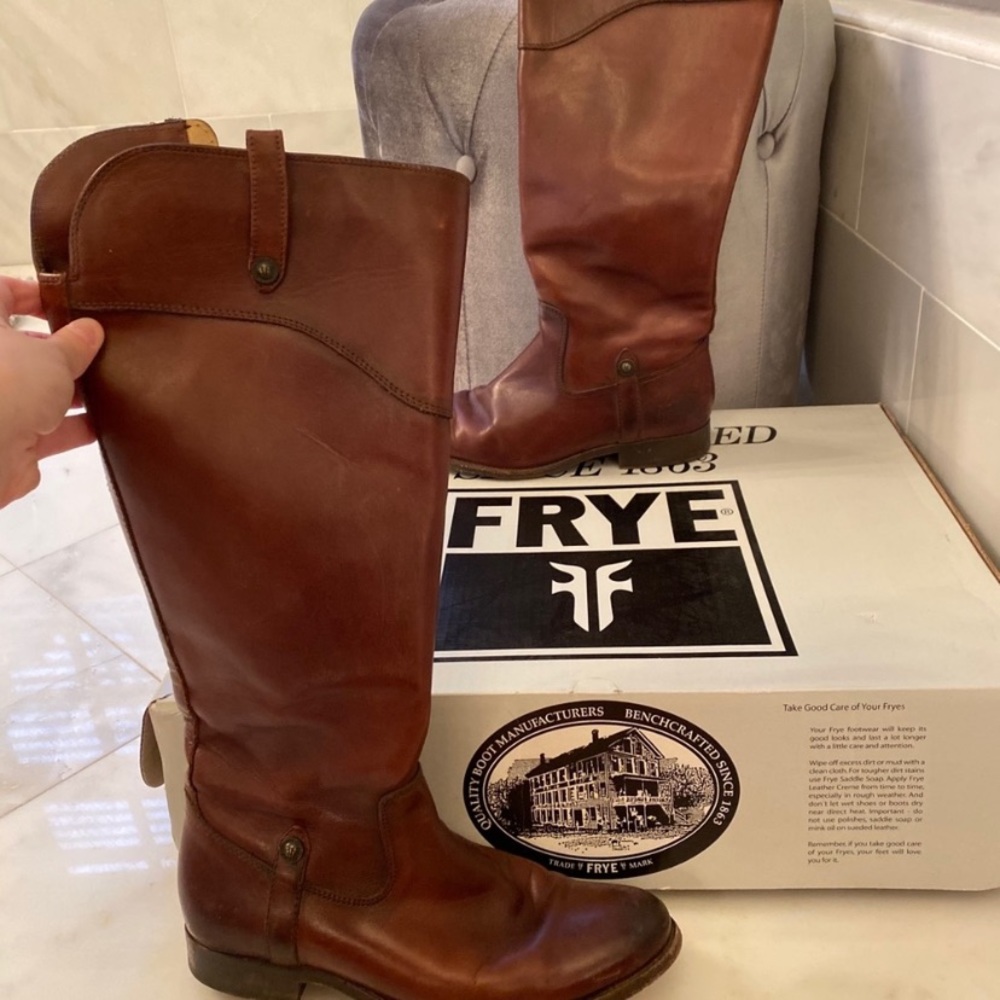 Frye Melissa Tab Tall Redwood Boots.